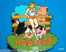 HOOTERS RESTAURANT COLLECTIBLE FARM GIRL #38 PIGS & HOGS PROMO LAPEL PIN  picture