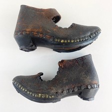 Vintage Antique Victorian Childrens Shoes Leather Wood Metal Clogs 19th Century picture