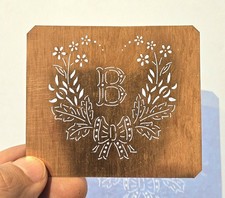 Antique Copper Monogram Stencil Letter B – Ornate Alphabet Plate c.1880–1920 B1 picture