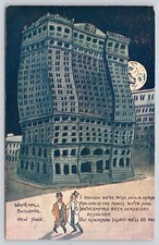 Exaggeration Postcard Comic Full Moon Face Whitehall Building NYC Postcard 1907 picture