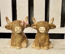Adorable Highland Cow Salt And Pepper Shakers With Pink Bow picture
