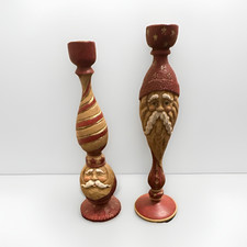 Sullivans Hand Painted Santa Wood Taper Candle Holders Set of 2 Red/Gold picture