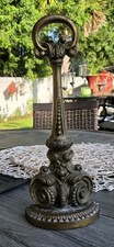 Antique Heavy Victorian Brass Scrolled Doorstop Door Porter Patina Finish picture