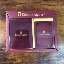 Vintage Etienne Aigner Burgundy Leather Playing Cards & Case Set Sealed NIB Gift picture