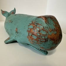 Distressed Turquoise Sperm Whale Sculpture Figurine Approximately 15” In Length picture