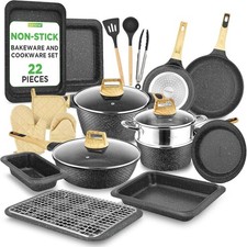 NutriChef NCCW22BLK 22-Piece Nonstick Ceramic Cookware Set - Black (Open Box) picture