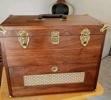 Vintage Oak Wooden Machinist Tool Chest Box Drawers Felt Lined Brass 16