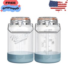 2 Pack 1 Gallon Glass Mason Jars Wide Mouth Airtight Lids Stainless Steel Handle picture