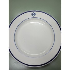Vintage USN US Navy Shenango China Dinner Plate White Cobalt Blue 9.5 Inch picture