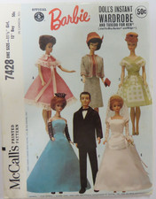 Vtg 60's McCall's 7428 BARBIE & KEN FASHION DOLL CLOTHES 11.5