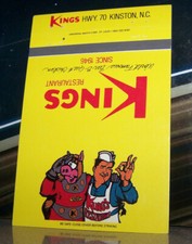Vintage Matchbook Cover A1 Kinston North Carolina Kings Restaurant Pig Chef Fun picture