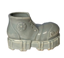 Ceramic Planter Shoe Baby Blue Baby Shoe 5.5in x 4in Vintage picture