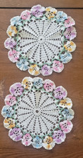 Set of 2 Round Handmade Crochet Multicolor Pansy Doilies Cottage Core 8
