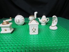 Vintage Goebel Hand Painted WHITE & GOLD Porcelain Ornaments 1982  Set Of 6 picture