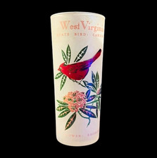 Vintage~1950s~West Virginia Souvenir Glass~Bird Cardinal & Flower Rhododendron picture
