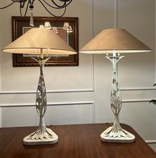 Vtg 1980s Pair Of Frederick Cooper Tall Table Lamps.  32” H Original Shades picture