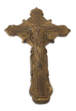 Vintage Studio Art Crucifix Ceramic Brown Hanging 12.5