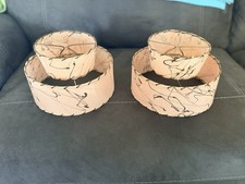 Vintage MCM Fiberglass 2 Tier Lamp Shades Pink Splatter Spaghetti Tiered Pair picture
