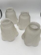 Antique Set 4 Frosted Glass Leaf Flower Light Shades 2 1/4” Fitter picture