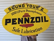 GIANT VINTAGE 1950'S PENNZOIL PORCELAIN  SIGN 30 X 20  picture