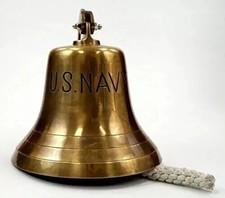 6-Inch Antique Brass US Navy Bell | Nautical Ship Bell Home Décor Gift picture