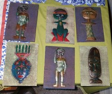 African Culture Lot of 6 Wall Plaques Carved Masks & Figures Set picture