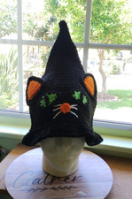 Handmade Crochet Black Cat Ear Beanie Hat Adult Winter Halloween Y2K Goth Cute picture