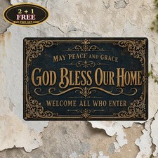 May God Bless This Home And All Who Enter Plaque Metal Sign 8x12 picture