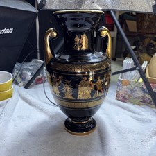 GREEK HAND MADE VASE Black & 24K picture