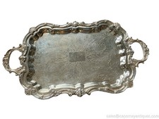 Vintage Eales Silverplate Tea Tray Footed Ornate Engraved 26