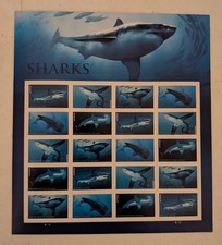 USPS Sharks Forever Stamps Full Sheet of 20 Marine Life Collectible picture
