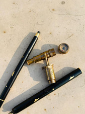 Vintage Brass Walking Stick Hidden Telescope Gentleman Cane Antique Wooden Gift picture