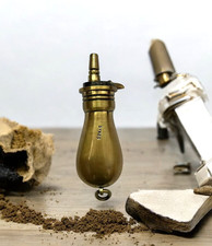 Victorian Style Miniature Brass Brass Gun Powder Small Bottle Flask picture