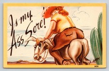Vtg J.P. Miller Risque Comic Postcard Cowgirl Donkey 