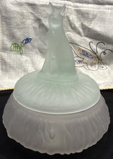 Vintage Frosted Satin Glass Rin Tin Tin German Shepherd Trinket Box Powder Jar picture