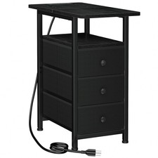 LOAKEKEL Narrow Side Table, Small End Table with Charging Station Black Power picture