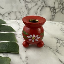 Vintage 70s Floral Candle Holder Red White Sweden Folk Art Cottage Scandinavian picture