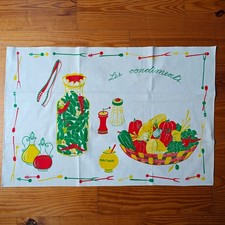 Vintage Blanval Tea Towel Wall Art Les Condiments Vegetables MCM France NOS NWOT picture