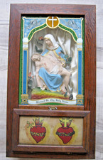 La Pietà Sacred Heart Last Rites Box Catholic Shrine Altar Oak Shadow Box picture