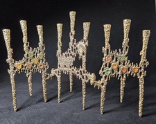 Stunning 1970s Wainberg of Israel Brutalist-Style Hanukkah Brass Folding Menorah picture