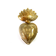 3.25in Sacred Heart Ex Voto Locket Ornament, Antiqued Silver Milagro picture