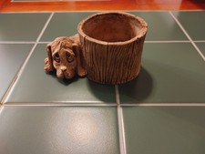 1984-POMPADOUR ADORABLE SAD EYED FAUX WOOD BASSET HOUND DOG/PUPPY PLANTER picture