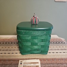 Longaberger 2011 Christmas Box Basket in green  with Lid & Ornament Knob picture