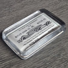 Vintage Butler Chain Co. Inc. Glass Paperweight Sign Butler PA Industrial Advert picture