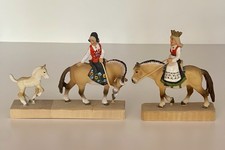 Vtg Stamped Henning Norway Hand Carved Wood Norwegian Bride & Girl Fjord Horse picture