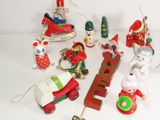 Christmas Wooden Ornament Lot LG Unique Hand Painted Mouse Santa 10 C5531 picture