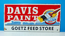 VINTAGE DAVIS PAINT GOETZ FEED STORE PORCELAIN ENAMEL DEALER SIGN 10