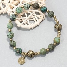 Africa Jasper Stone Beads Rosary Bracelet Catholic St. Benedict Wrist Jewelry picture
