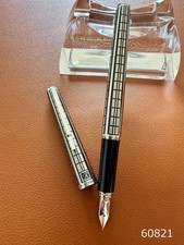 Vintage Platinum Riviere Fountain Pen 14K WG Fine Nib Black Grid Etched Japan picture