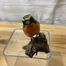 Hand Carved Wooden Bird sitting on drifting Log-2.5” picture